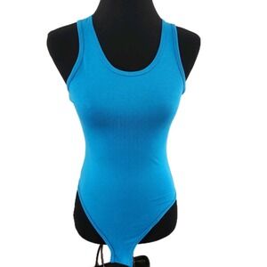 Zenana NWOT Ribbed Racerback Bodysuit - Bright Turquoise Blue - Medium